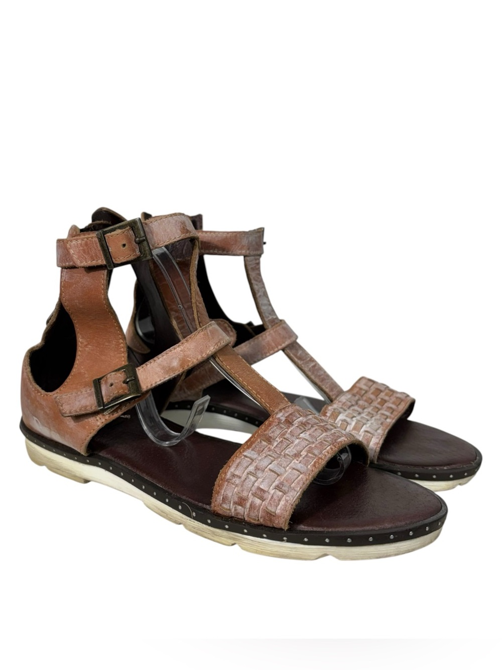 Roan by Bed Stu Lyssa Woven Distressed Leather Gladiator Zip Up Sandals 8 Boho